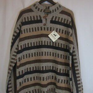 Peruvian Link Brown Tan Alpaca Knit Mock Neck Pullover Sweater Women's Large NWT